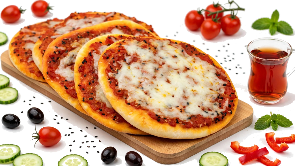 Manakish à la pâte de poivron rouge et fromage — suggestion de présentation