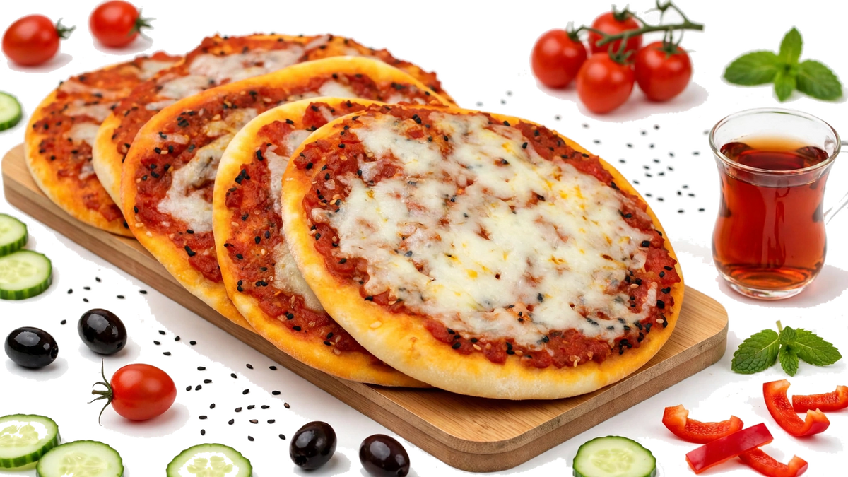 Manakish à la pâte de poivron rouge et fromage — suggestion de présentation